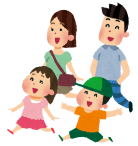 家族でお出かけをしているイラスト