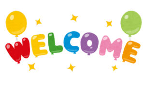 「WELCOME」という形の風船のイラスト